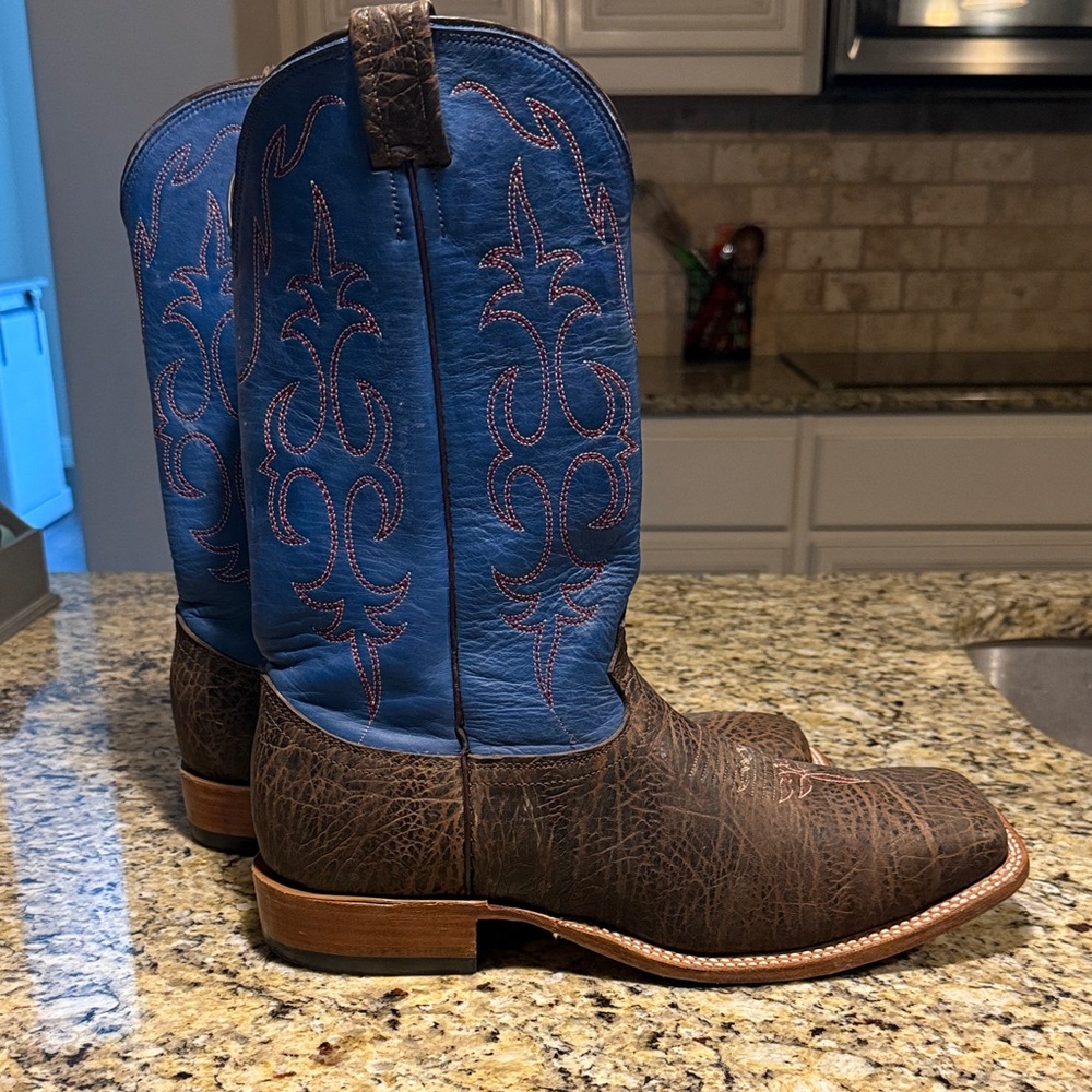 Fenoglio Men's Desert Snake Bison and Sky Blue Square Toe Boots Size 12D
